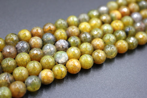 Yellow Cracked Agate Gemstone Beads, 8mm, Faceted